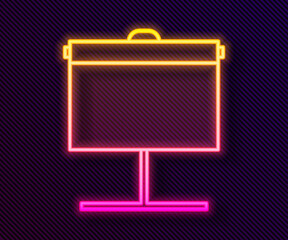 Glowing neon line Projection screen icon isolated on black background. Business presentation visual content like slides, infographics and video. Vector Illustration.