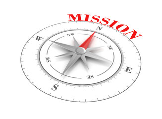 3D Rendering Illustraton of Compass with MISSION Word