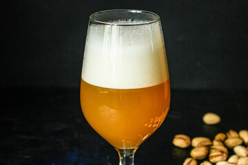 beer in a glass Menu concept serving size. food background top view copy space