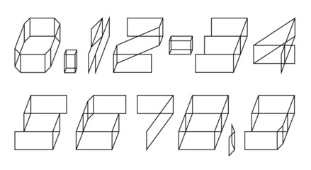 Architecture 3D Concept : Graphic Alphabet Numeric, 0-9, Typography Geometric Font, Vector illustration