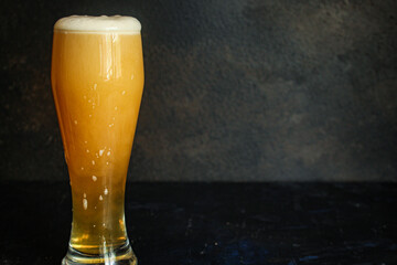 beer in a glass Menu concept serving size. food background top view copy space