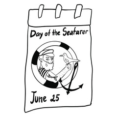 International sailor day. Sailor fishing net. Day of the Seafarer. June 25. Holiday concept. Greeting card with anchor and with stripes. Vector illustration, for cards, posters, 