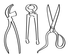 Craftsman tools , Shoes maker equipment, Pliers, Scissors, clippers, Vector illustration