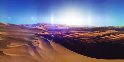 Fototapeta na wymiar Dunes sunset over the desert. 3d rendering