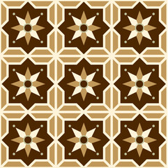 seamless geometric pattern with stars, Floor Tile Pattern, Vintage Style, Star inspiration. Brown pastel, Vector illustration