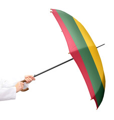 Ein Schutzschirm mit der Landesflagge von Litauen, ein Mitgliedsstaat der Europäischen Union,...