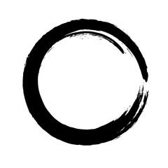 Circle ink brush stroke, black paint round frame, vector illustration.