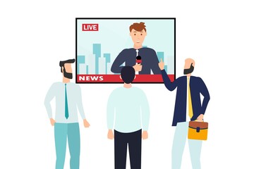 People watching the news, on a white background, vector illustration