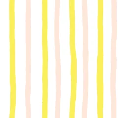 Papier peint Rayures verticales Rayures picturales verticales roses et jaunes dessinées à la main sur fond blanc transparent. Répétition de fond de griffonnage rayé.