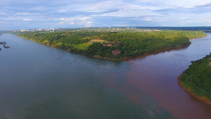 The view of the river in the Marco Das Tres Fronteiras in the city of Foz do Iguaçu Brazil