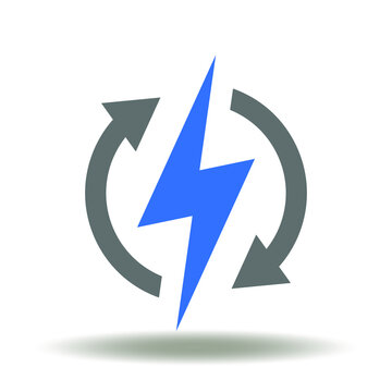 Flash Lightning Round Renew Arrows Icon Vector. Renewable Energy Logo. Sustainable Electric Ecology Power Symbol.