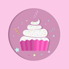 lover cupcake for Valentine's Day. cupcake decorated with colorful circle background design for Birthday .  Vector illustration