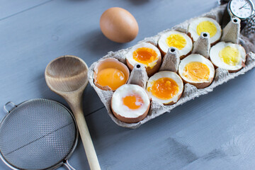Cooking, boiling eggs step by step. The degree of readiness of eggs depending on the cooking time. Raw egg, crumpled. Instructions for cooks.