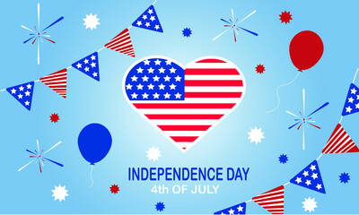 Obraz premium Independence day celebration, american flag in heart shape, stars and stripes, happy independence day.