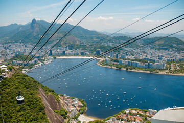 a beautiful view from Sugar loaf mountain on Rio de Janeiro. Corcovado mountain, Flamingo beach