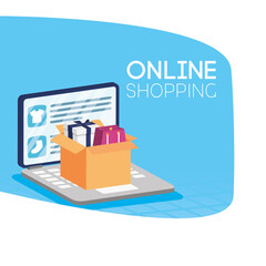 shopping online ecommerce with laptop and packings in box