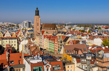 Beautiful aerial view of Wroclaw old town, Poland