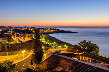 Obraz premium Cityscape of Tarragona. Beautiful night view of the Mediterranean coast and Tarragona town, Spain