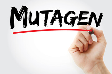 Mutagen text with marker, medical concept background