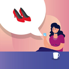 shopping online ecommerce with woman buying heels in smartphone