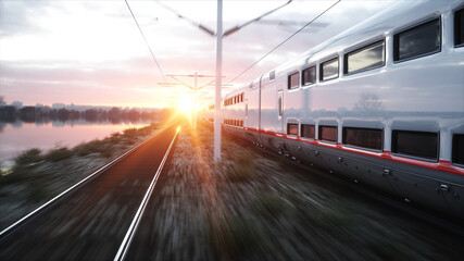 Fototapeta premium Electric passenger train. Very fast driving. journey and travel concept. 3d rendering.