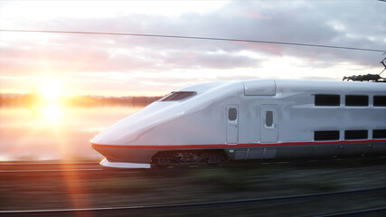 Electric passenger train. Very fast driving. journey and travel concept. 3d rendering.