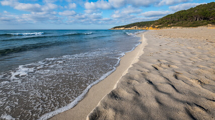 binigaus beach, abandoned paradise beaches in Menorca, a Spanish Mediterranean island, after the covid 19 coronavirus crisis