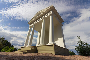View of the pavilion Temple of Neptune in the Monrepo Park (State historical-architectural and natural museum-reserve) in Vyborg, Russia