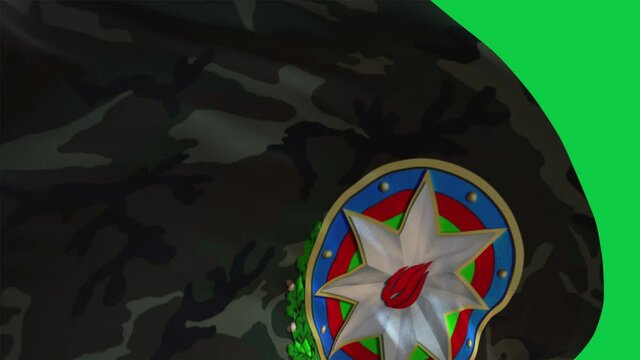 Azerbaijan gerb camouflage cloth flag ribbon transitions loop green screen 4k