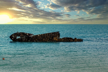 the sunken ship on the sea