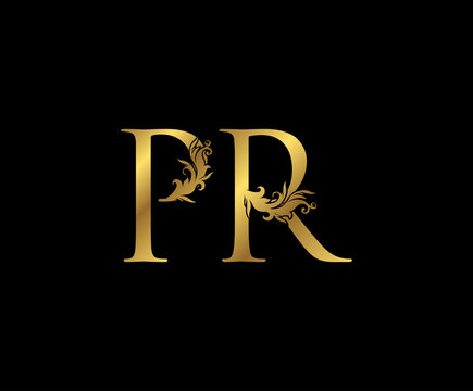Vintage Gold P, R and PR Letter Floral logo. Classy drawn emblem for book design, weeding card, brand name, business card, Restaurant, Boutique, Hotel.