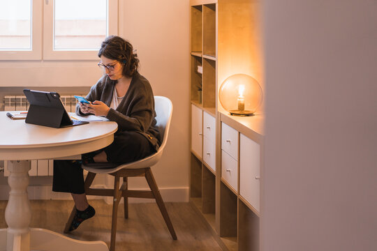 White Woman working from home