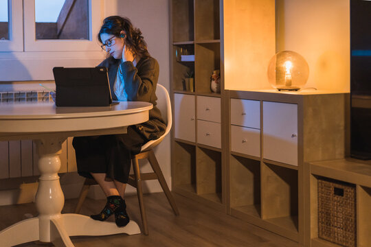 White Woman working from home