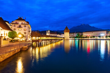 Fototapeta na wymiar Kapellbrucke Bridge, Wasserturm Tower, Lucerne