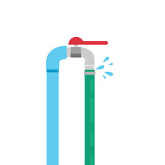 Water leak. Tap and Hose vector. wallpaper. free space for text. copy space. Hose.