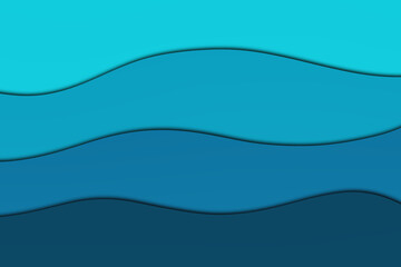 Bright waves in blue tones, modern paper cut effect. Abstract summer vibes background, sea vacation and holiday concept. Stylish poster. Print for bags, t shirts, cards, posters, invitation