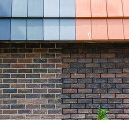 red brick wall house roof details closeup