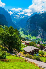 Fototapeta premium Traditional houses, Lauterbrunnen valley, Switzerland