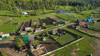 Fototapeta na wymiar Rural life. South Urals. Bashkir village of Kyzlar-Birgan in spring.