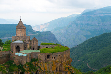 Fototapeta na wymiar Beautiful postcard view of Tatev Monastery and the mountains of Armenia