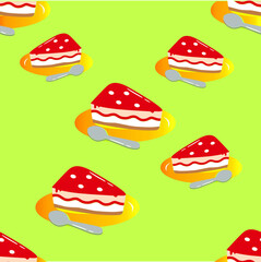 Cake with cream on a plate, simple illustration