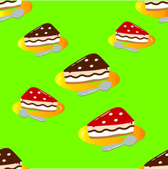 Cake with cream on a plate, simple illustration