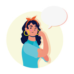 young strong woman female with speech bubble