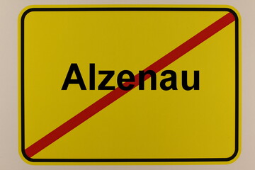 Grafische Darstellung des Stadtausgangsschildes der Stadt Alzenau