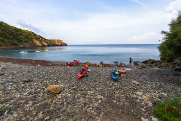 Fototapeta na wymiarsea coast travel by sea kayaks