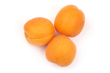 Sweet juicy yellow apricots, ripe nectarines, isolated on white background