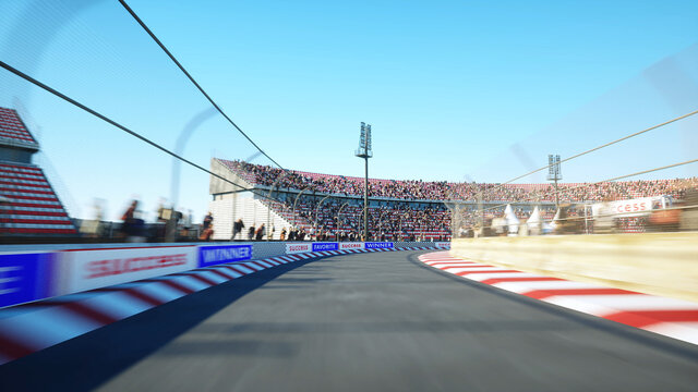 Flight on the race track. Very fast driving. 3d rendering.
