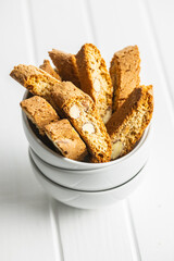 Sweet italian cantuccini cookies. Almonds biscuits in bowl