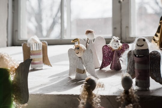 handmade angels at a church in Sweden
