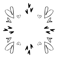 Set of hearts combined in frame. Black on white background.  